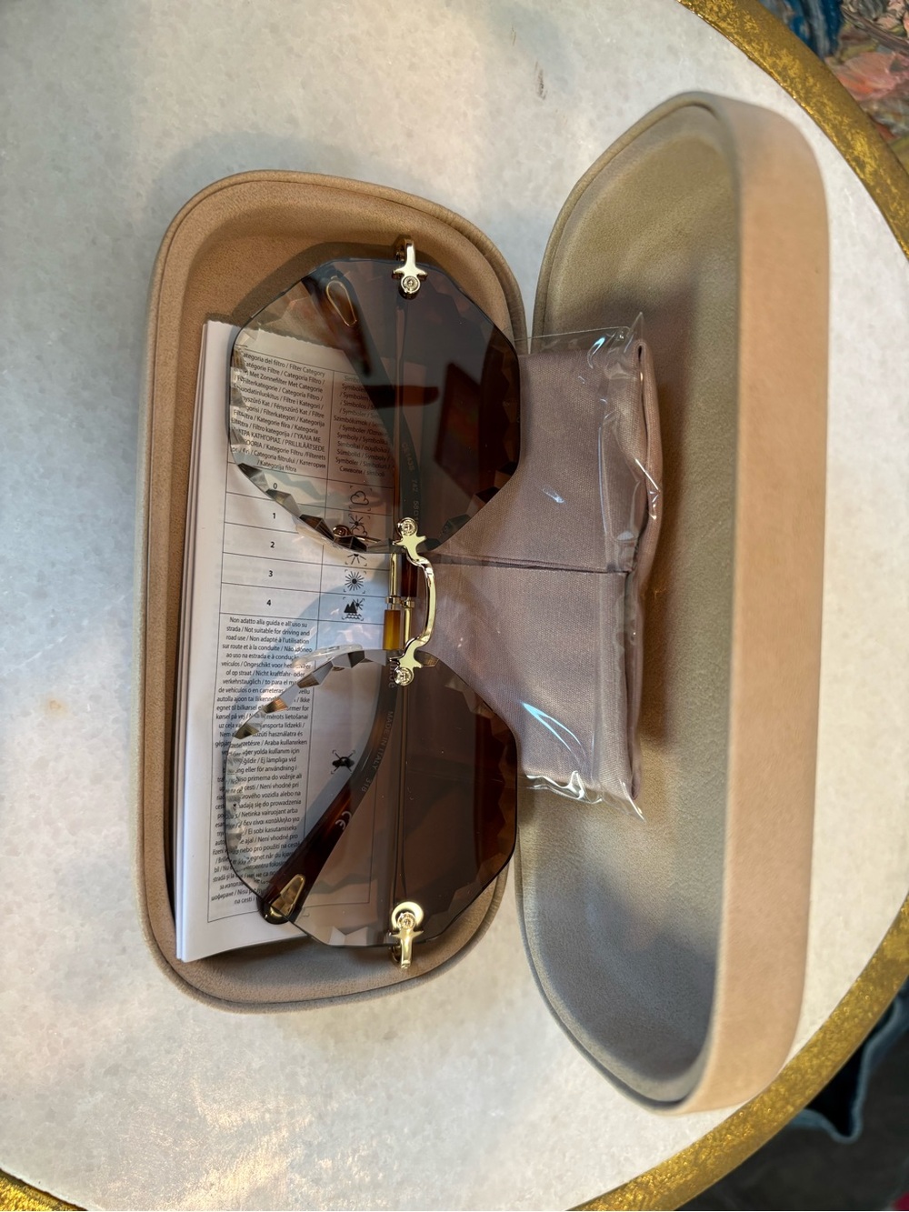 Chloe Brown Rimless Sunglasses with Gold Accents